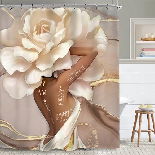 Yookeb African American Flower Bathroom Show Curtain 60x71 In Black