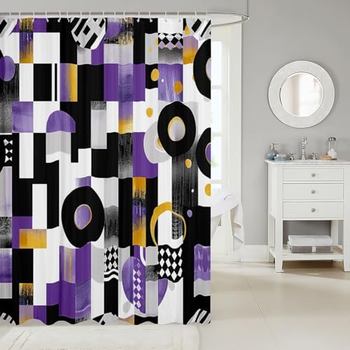 Manfei Geometric Shower Curtain with 12 Hooks