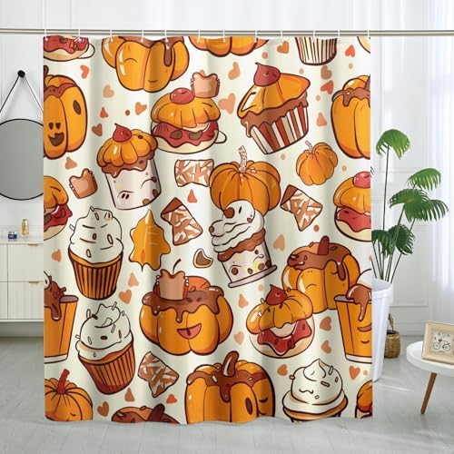 Cream Fall Food Shower Curtain Set Autumn Retro Cake shower curtain 72x72 inches