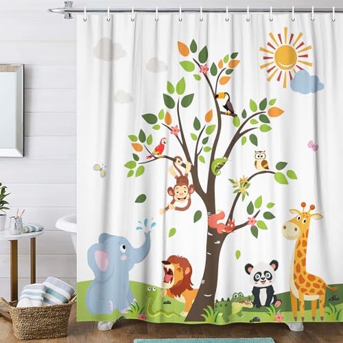 Cute Cartoon Animals Shower Curtain for Kids 70x70in