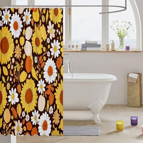 Feelyou Sunflower Bathroom Shower Curtain Set - 72 x 72 Floral Design