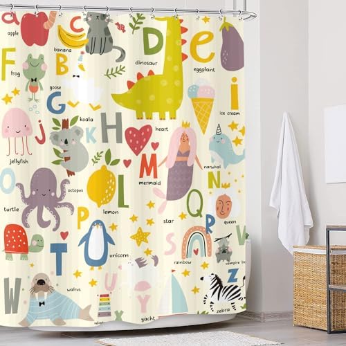 JAWO Kids ABC Learning Shower Curtain Set