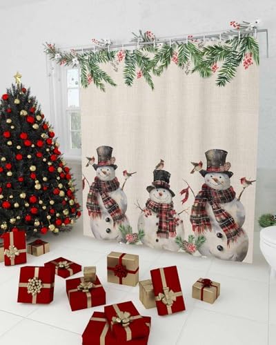Anzona Christmas Snowman Waterproof Shower Curtain Set