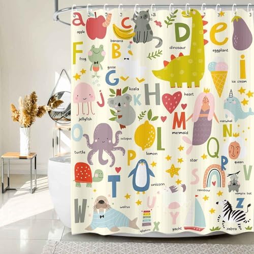 JAWO Kids ABC Learning Shower Curtain Set