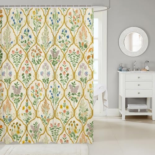 Manfei Rustic Flowers Shower Curtain with Hooks
