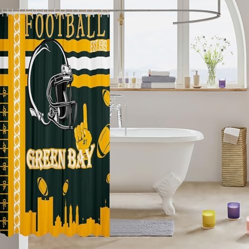 Feelyou 72x72 Green Bay Football Bath Curtain Easy Setup for Home Use