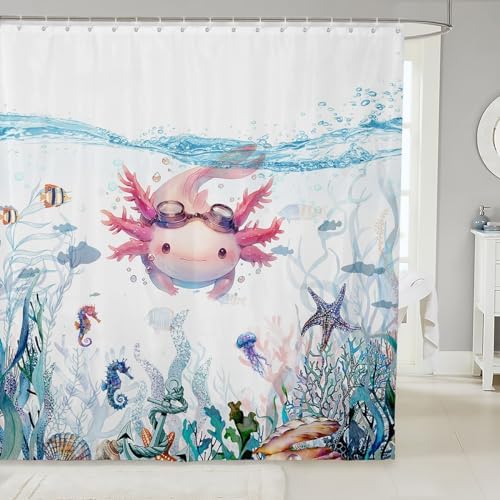 Feelyou Cute Axolotl Digital Printing shower curtain set for kids