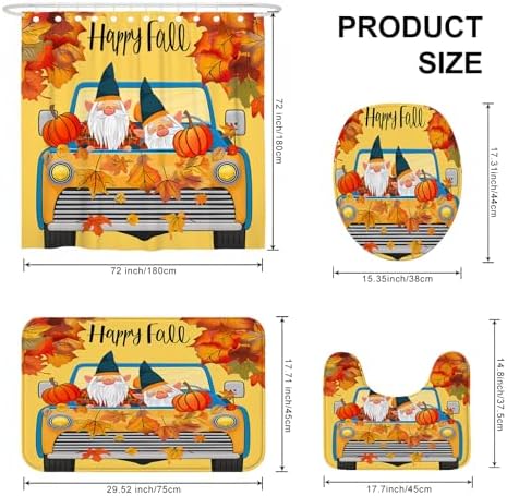 4PCS Fall Kids Gnome Shower Curtain Set with Hooks