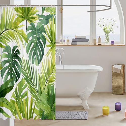 Tropical Leaves Bathroom Curtain for Kids 72x84 Soft Durable