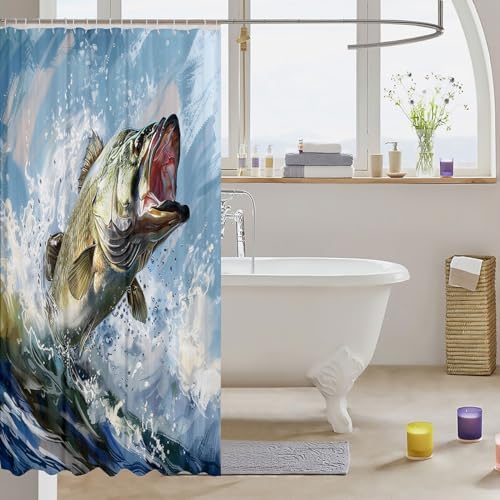 Manfei Bass Fish Kids Shower Curtains Stylish Kids Bath_door