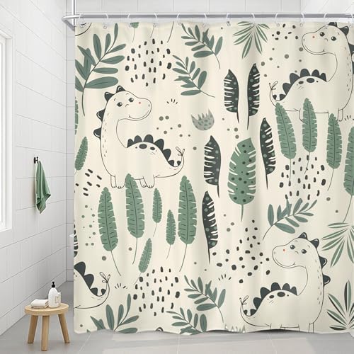 Kids Funny Dinosaur Bathroom Curtain Set 72x72