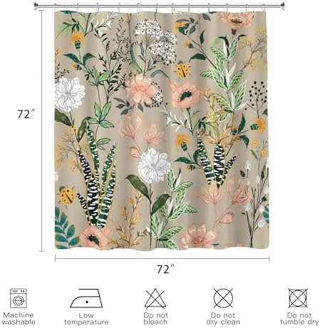 Beige-Pink Boho Floral Shower Curtain Fresh Breeze in Your Bathroom