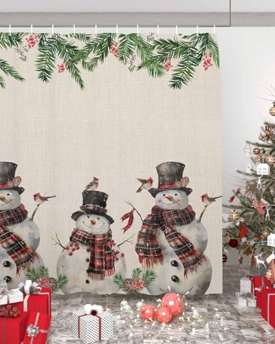 Anzona Christmas Snowman Waterproof Shower Curtain Set