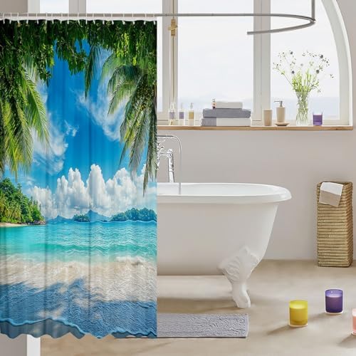 jejeloiu Blue Ocean Bath Curtain Set