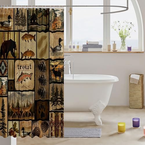 Feelyou-Wildlife shower curtain with Bear and Deers