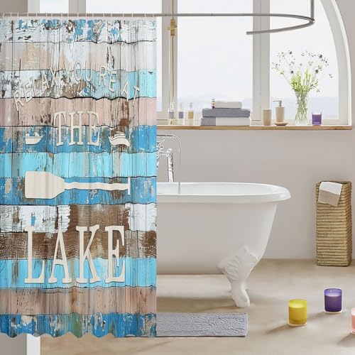 Manfei Kids Lake Camper Shower Curtain Set Waterproof Rustic Style
