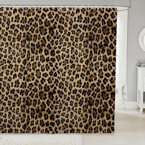 Feelyou Kids Leopard Print Shower Curtain Cowhide Bath Curtain Set Brown 72x78