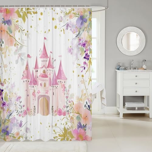 Stylish Pink Castle Kids Bathroom Curtain