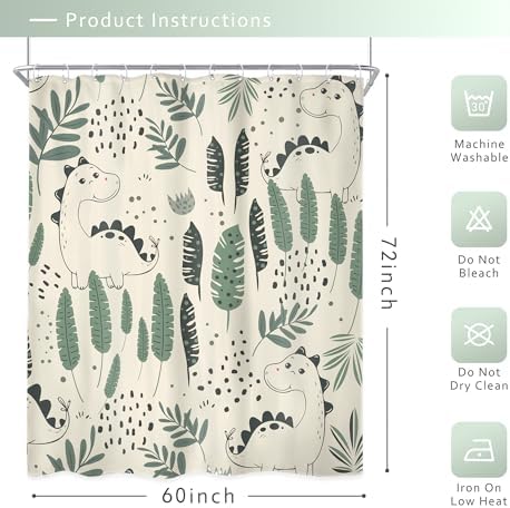 Kids Funny Dinosaur Bathroom Curtain Set 72x72