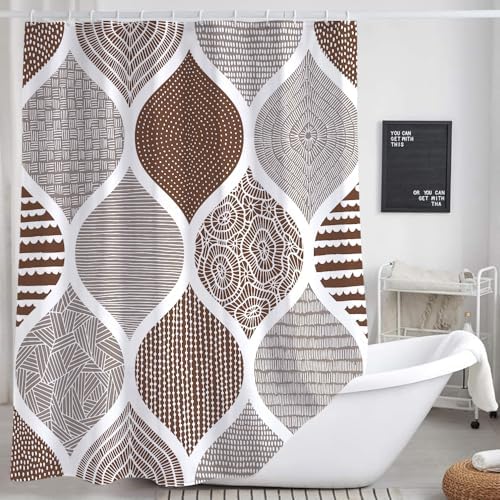 JAWO Retro Bohemian Shower Curtain Set - Tan Grey 72X75 Inch