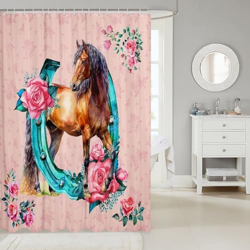 Feelyou Girls Horse Shower Curtain Pink Floral 72x72