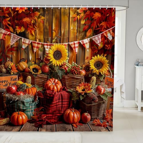 Feelyou Kids Pumpkin Shower Curtain Set Fall Harvest