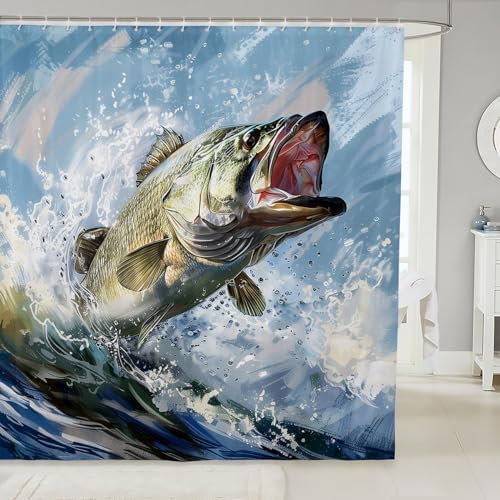 Manfei Bass Fish Kids Shower Curtains Stylish Kids Bath_door