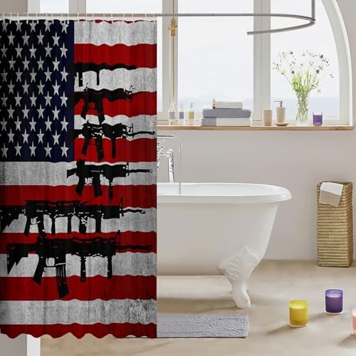 Hot American Flag Bath Curtain 84L x 72W - 72x72 Set