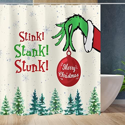 Tititex Merry Christmas Grinch Shower Curtain Set