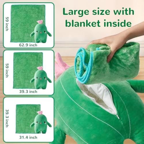 Cuddly Big Soft Cactus Plush Pillow and Blanket Set