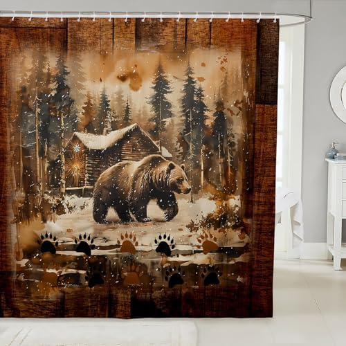Matching Set Rustic Bear Bath Curtain Kids Bruins 72x72 Durable Microfiber