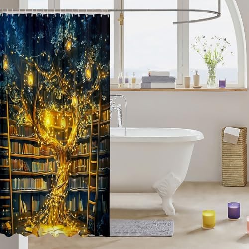 RezsoyeN Book Themed Waterproof Shower Curtain Set