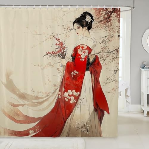 Jejeloiu Japanese Geisha Shower Curtain 72x72