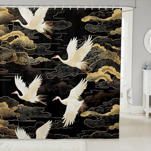 Feelyou Japanese Crane Bath Curtain for Kids