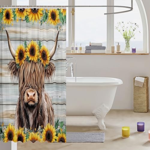 Feelyou Highland Cow Shower Curtain Set 72x78