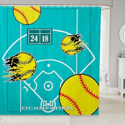 Feelyou Softball Bathroom Shower Curtain Set 72x72