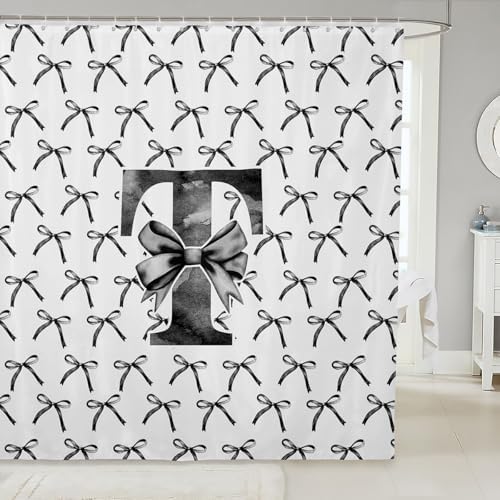 Manfei Cartoon Bowknot Kids Shower Curtain Set 72x72 Black Bow Tie Design