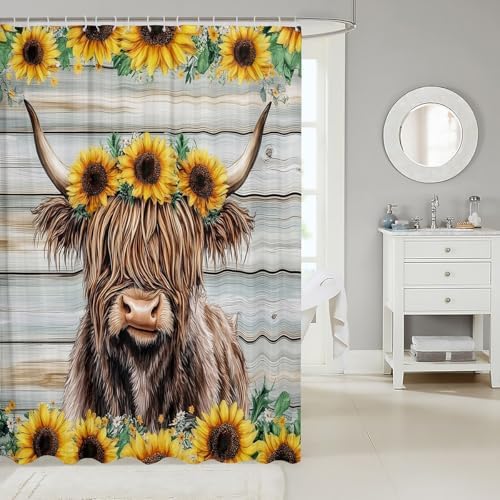 Feelyou Highland Cow Shower Curtain Set 72x78
