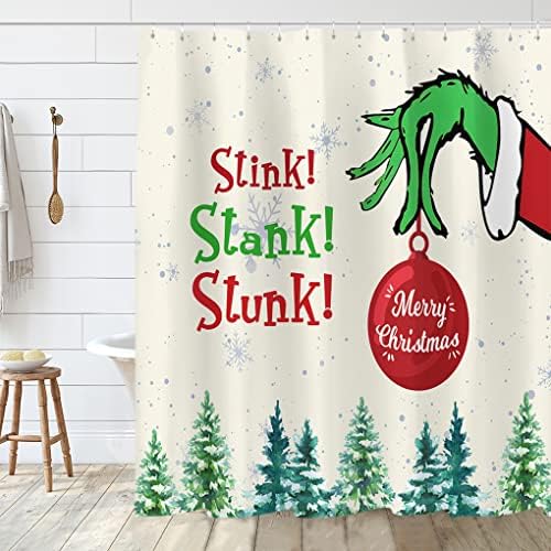 Tititex Merry Christmas Grinch Shower Curtain Set