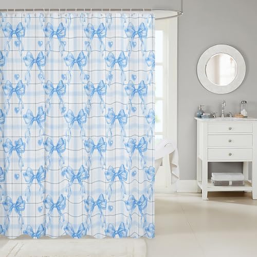 Feelyou Blue Watercolor Bow Shower Curtain Set