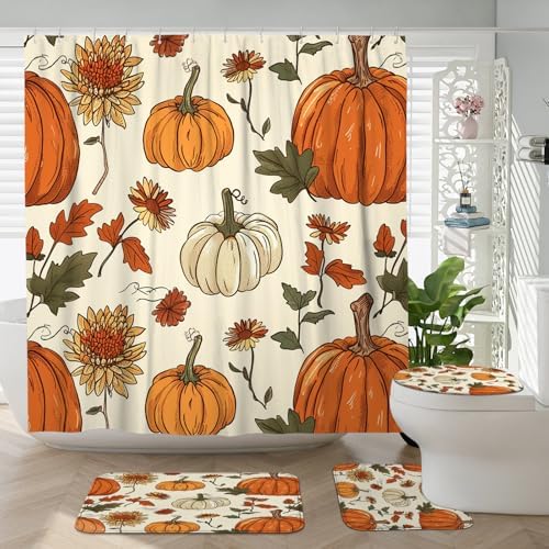 Autumn-themed shower curtain set for home decor