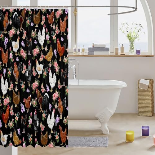 Feelyou Kids Bathroom Fun Animal Shower Curtain 72 x 78 Black