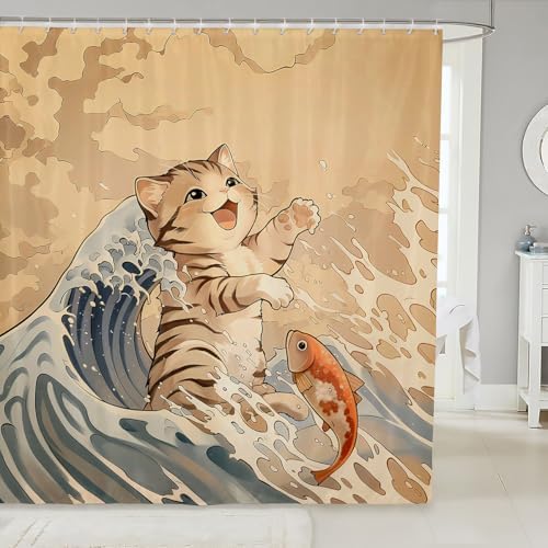 Perfect for Kids Kawaii Cat Bath Curtain 72x84 Waterproof