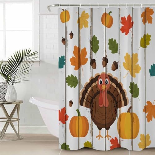 Thanksgiving 4-Piece Bath Set Turkey Acorn Shower Curtains Mats