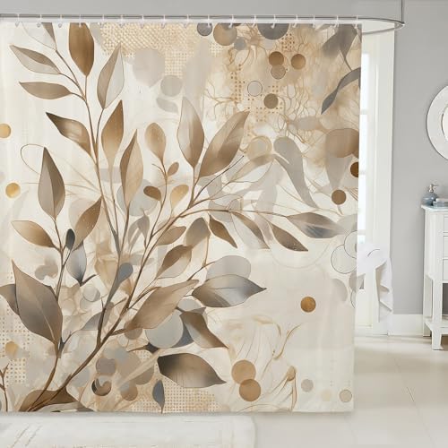 Feelyou Groovy Leaves 72x78 Brown Flower Bathroom Shower Curtain Durable Water Repellent