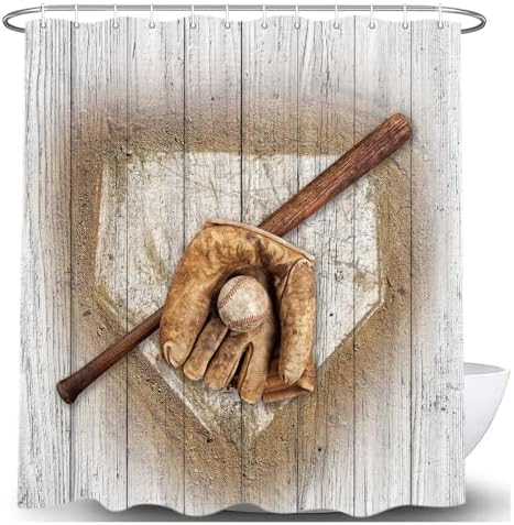 JAWO Baseball Shower Curtain Set with 12 Hooks