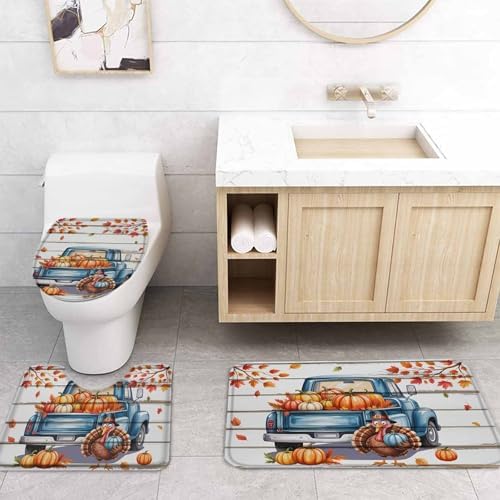 4-Piece Thanksgiving Fall shower curtain set waterproof