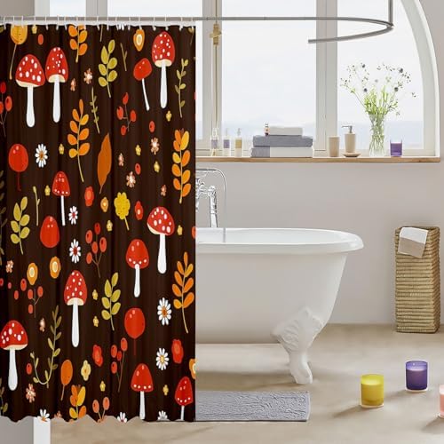 Feelyou Mushroom Shower Curtain Set 72x72 Boho Brown
