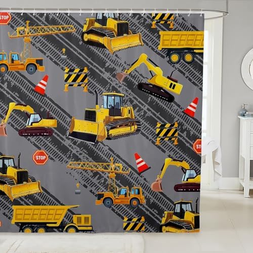 Waterproof 72x78 Cartoon Excavator Shower Curtain