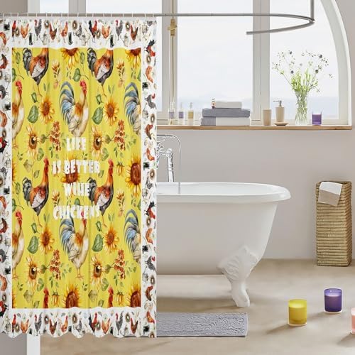 Feelyou Cute Chicken Bath Curtain Set for Kids Adults 72x72